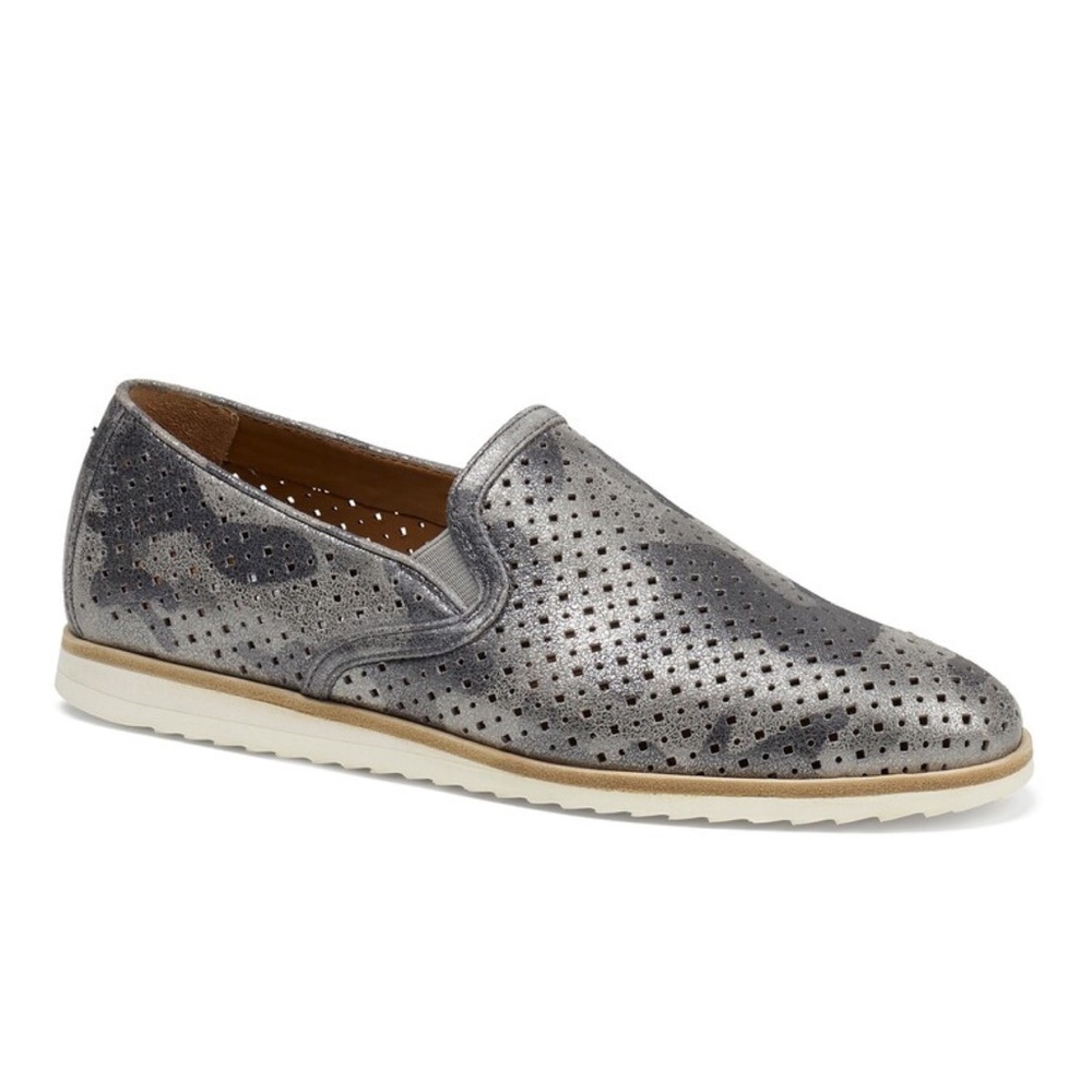 Trask Andi Perforated Metallic Suede Loafer Flats in Pewter Camo Size 9.5